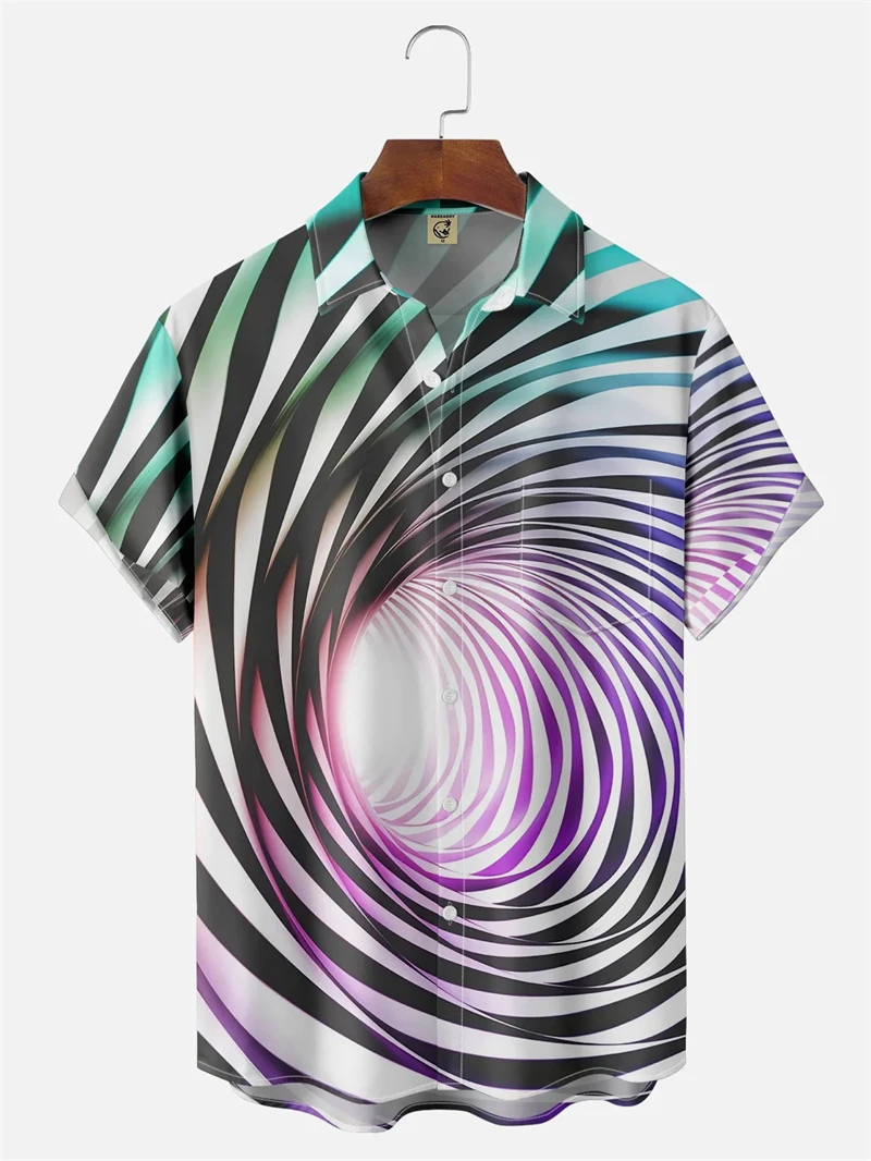 Men's Shirt 3d Print Vortex Optical Illusion Shirt Summer Fashion Plus Size Casual Short Sleeve Clothing Children Lapel Blouse