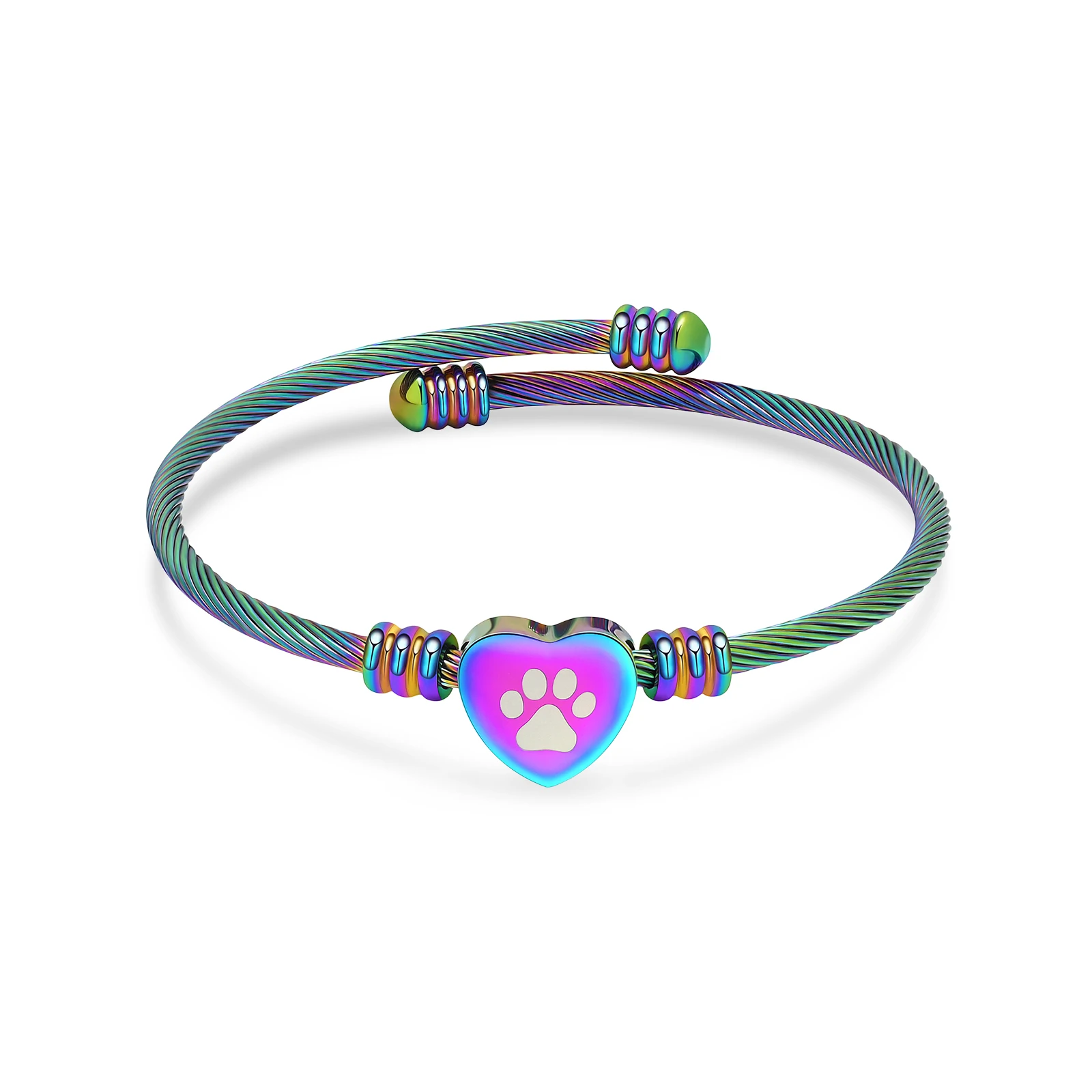 

Heart Cremation Bracelet Paw Print Adjustable Urn Bracelet for Ashes Stainless Steel Keepsake Memorial Pet Dog Cat Ash Bracelet