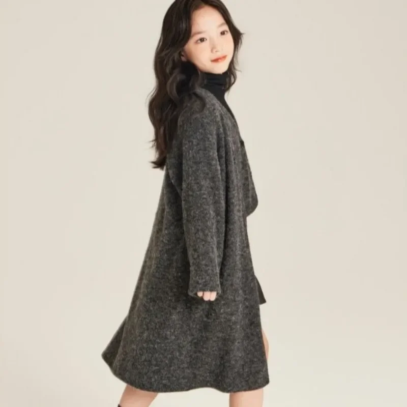Girl's Oversized Knit Cardigan Vest Mid Length Sweater 2025 Autumn Winter New Tween Girls Versatile Loungewear 6