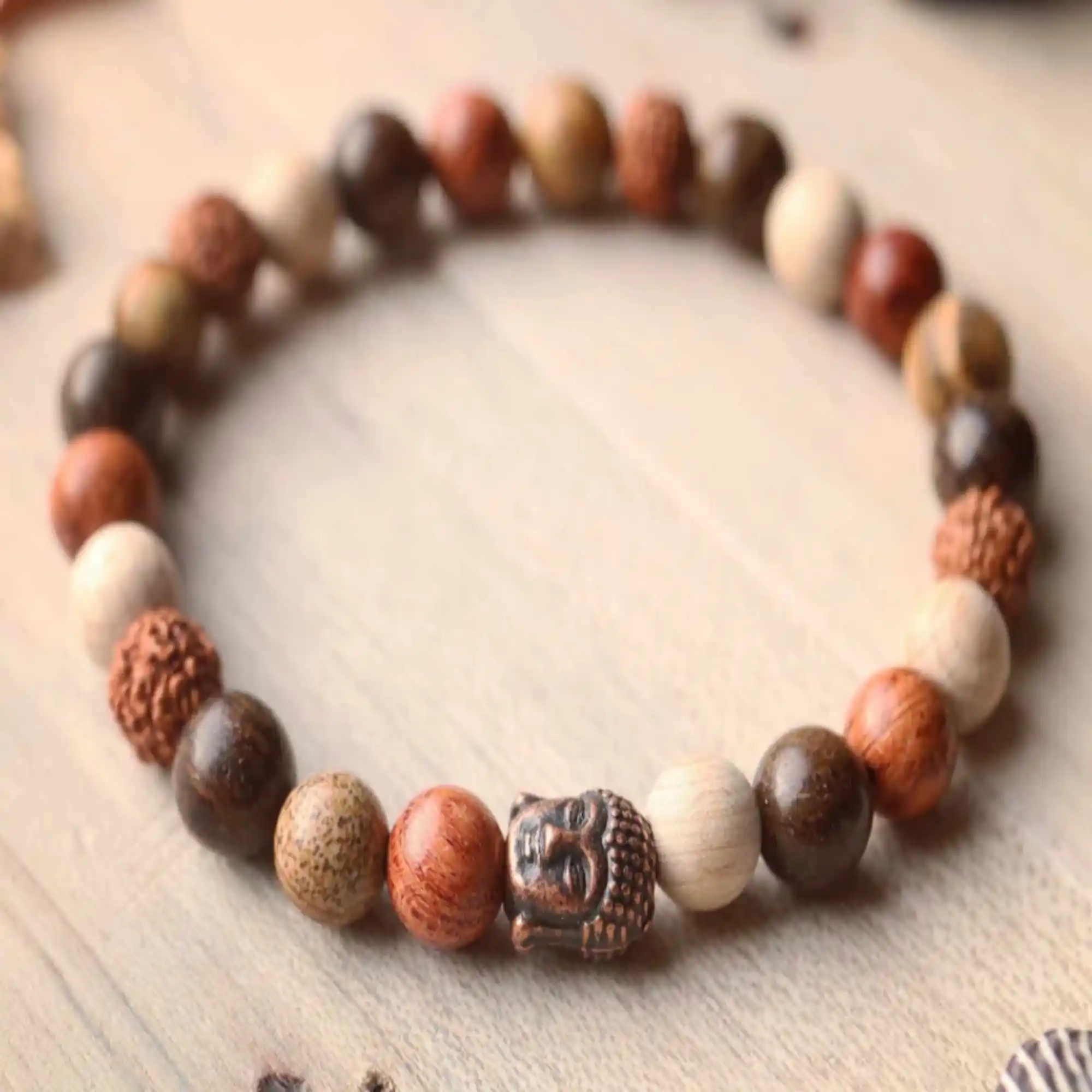 

8mm Surf Surfer Beech Wood sandalwood Buddhist Bronzite Bracelet Pray Energy Handmade Colorful Women Blessing Prayer