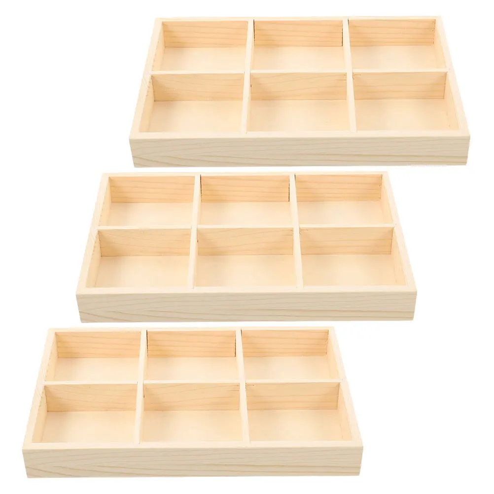 

3pcs Wooden Compartment Storage Box Desk Drawer ganizer Pine Crayon Holder Divided Supplies Sturdy Natural