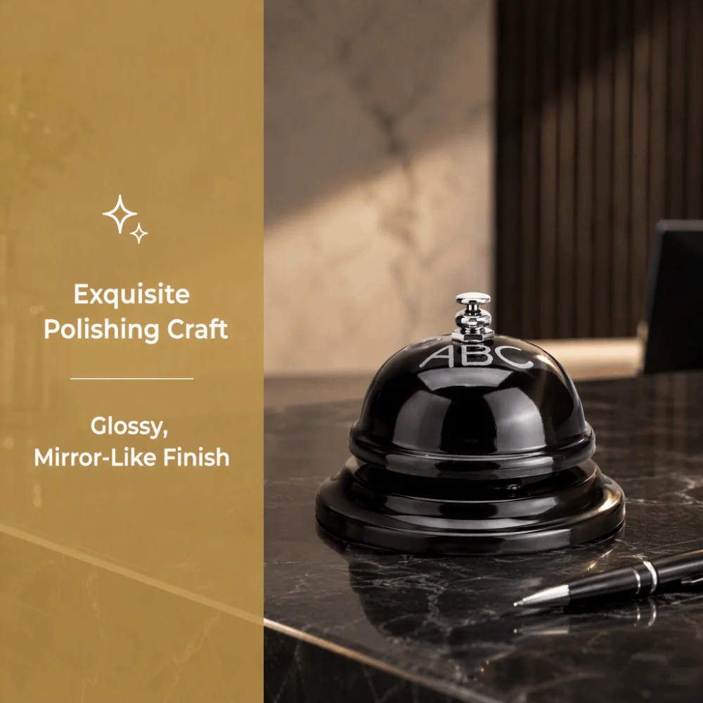 2 PCS Stainless Steel Service Bell Nonslip Base Black Call Bell Polished Finish Exquisite Ring Bell
