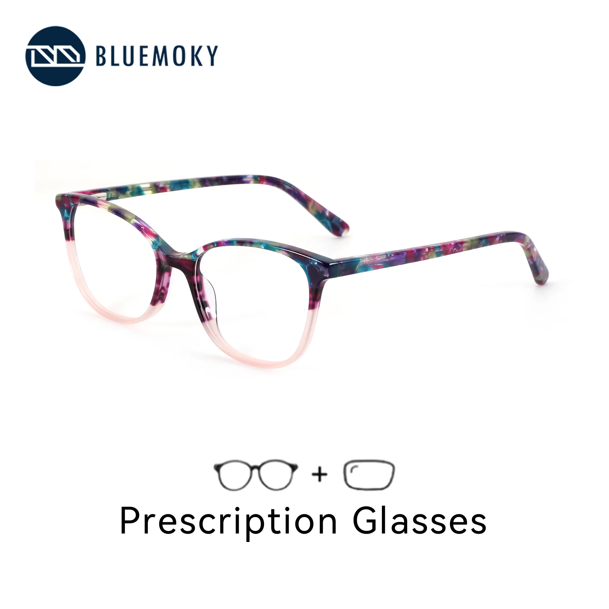 

BLUEMOKY (XXS Size) Women Acetate Square Correction Eyeglasses with Prescription Progressive Optical Eyeglasses Myopia Eyewear
