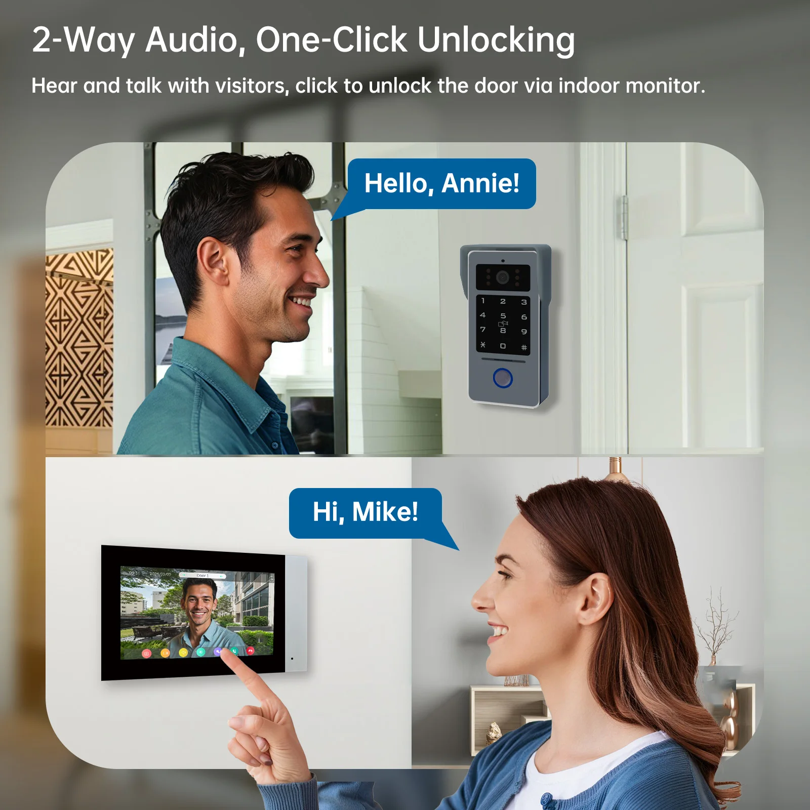 2 Wire Doorbell Intercom System 7" IPS LCD Video Phone Night Vision RFID Unlock Wireless Video Intercom 1080P Tuya Smart