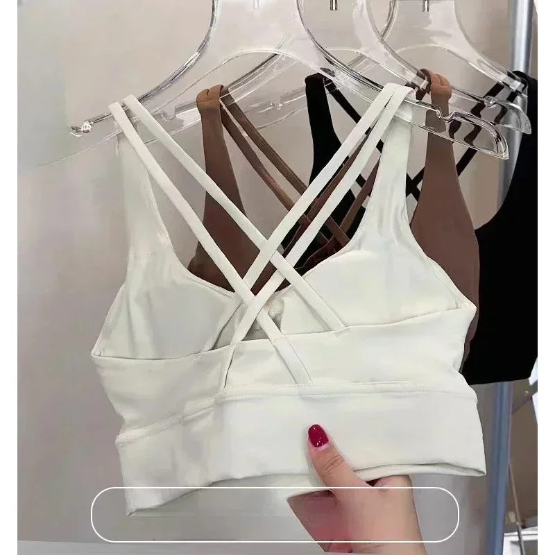 

Lemon Women Athletic Fitness Sports Bra Solid Color Cross Sexy Tights Tank Top Bra With Chest Pad Soft Gym Yoga Exercise Vest