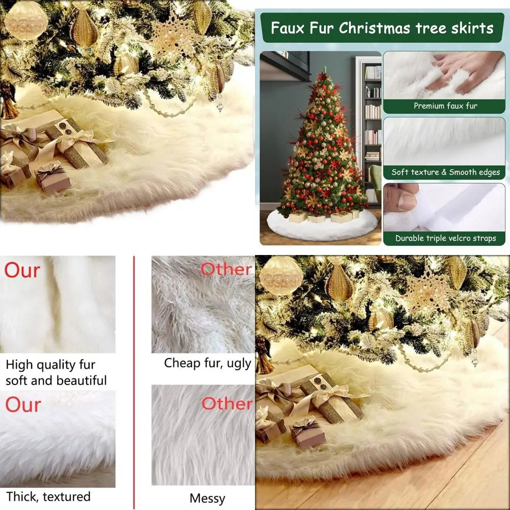 

White Plush 72 Inch Faux Fur Christmas Tree Skirt for Festive Holiday Decorations