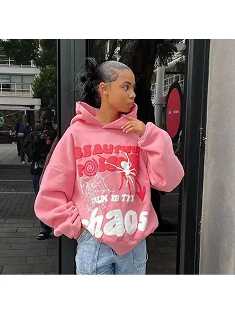 ديبتاون Y2K Harajuku Sle الوردي هوديس المرأة Aphic طباعة البلوزات الرجعية فيتي f-slim صالح الحضرية المشي raet Ci...