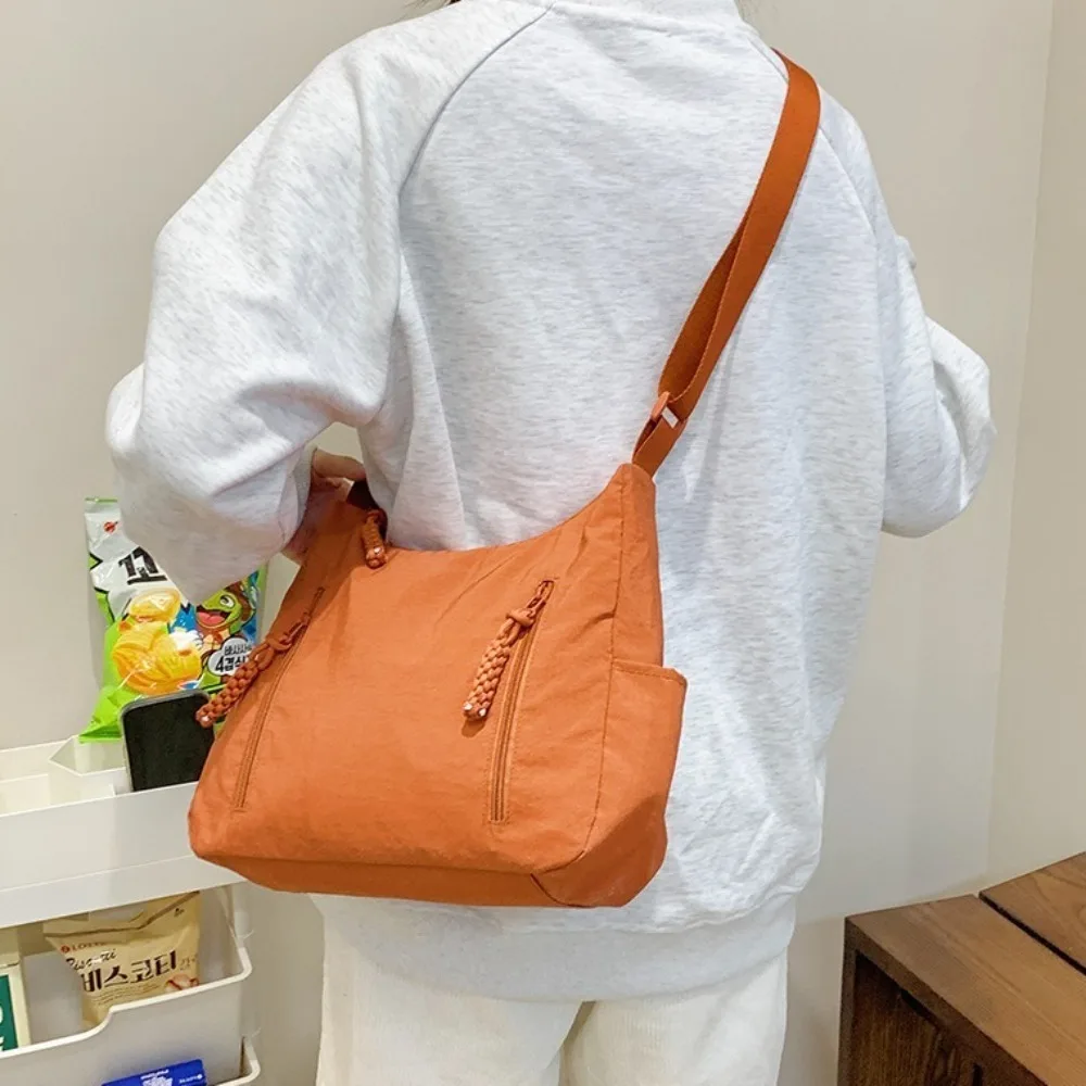

Solid Color Oxford Cloth Crossbody Bag Multi-Pocket Korean Style Single Shoulder Bag Adjustable Straps Large Capacity