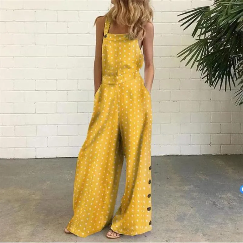 Independent Station Europe ， America New Amazon Four-color Polka Dot Wide-leg Pants Trousers Digital Printing Backless Jumpsuit