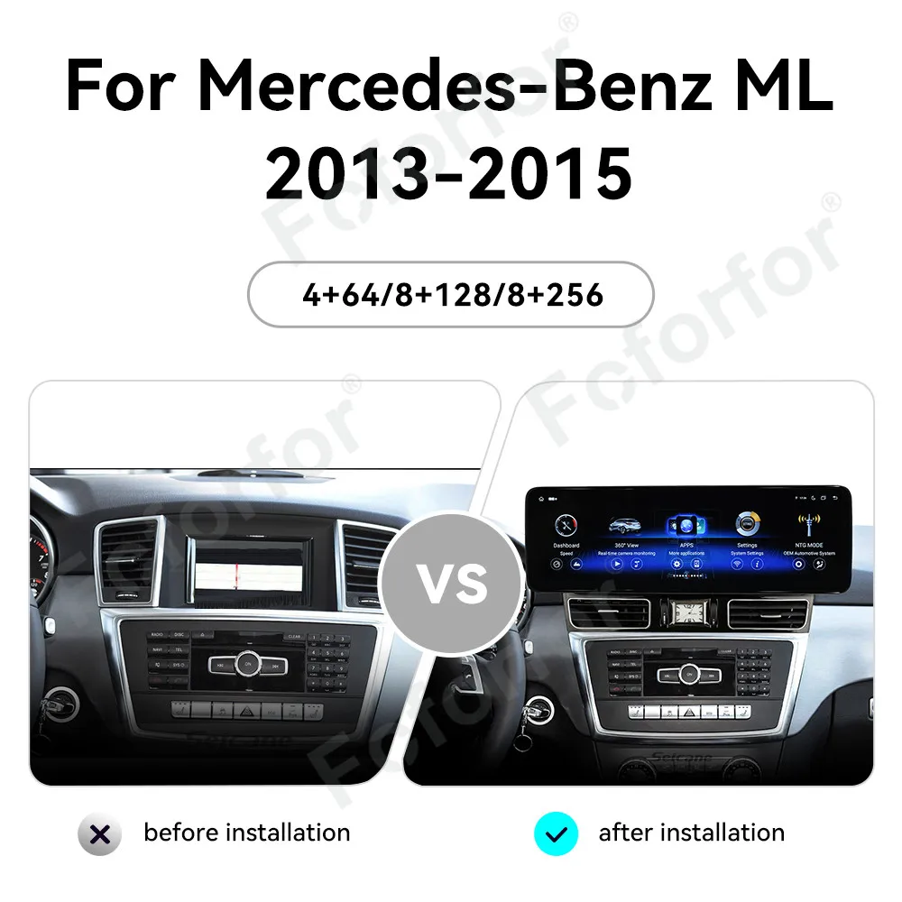 Car Radio Android 13.0 For Mercedes Benz ML 2013-2015 Multimedia Player 14.9 Inch QLED Screen GPS Navigation CarPlay Head Unit