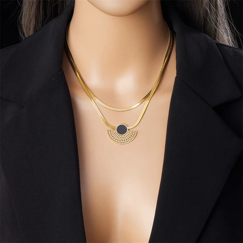 DIEYURO 316L Stainless Steel Vintage Half Round Necklace Earrings Ring For Women Girl New Party Gift Fashion Jewelry Set Bijoux