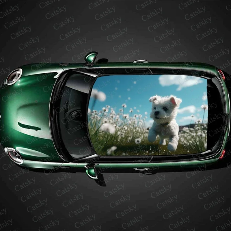 

Cute Dog Car Roof Sticker Wrap Racing SUV Accessories Packaging Painted PVC Custom Car Graphic Decal