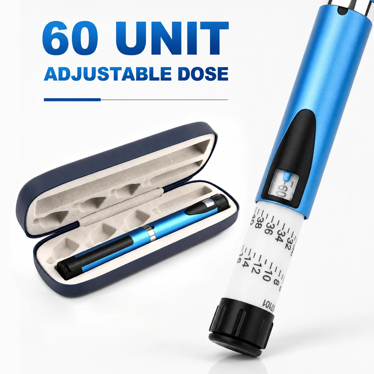 Blue V2 Peptide Pen Injector Reusable Metal Magic Pen Injection Pen 60 Unit Precise Dosing Fit 3ml Cartridge with Portable Case