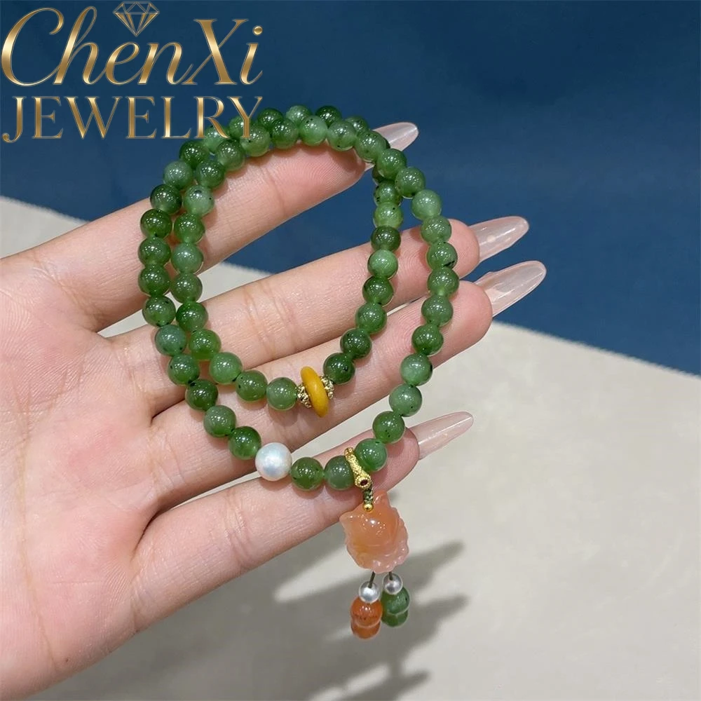 

Natural Hetian Jade Nine-Tailed Fox Double Ring Round Bead Bracelet Luxury Quality Fashion Fine Jewelry Exquisite Elegant Gift