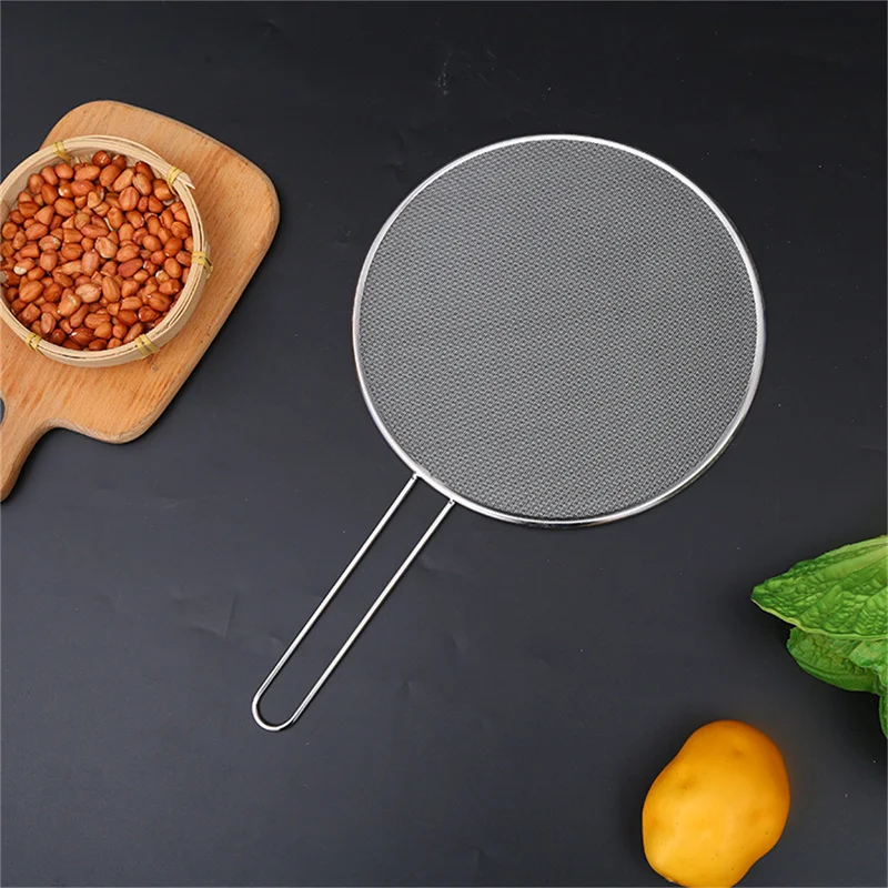 1pc Stainless Steel Oil Splash Screen Circular Oil Shield Hollow Handle Anti Scald Used For Deep Frying And Cooking Screen Splas