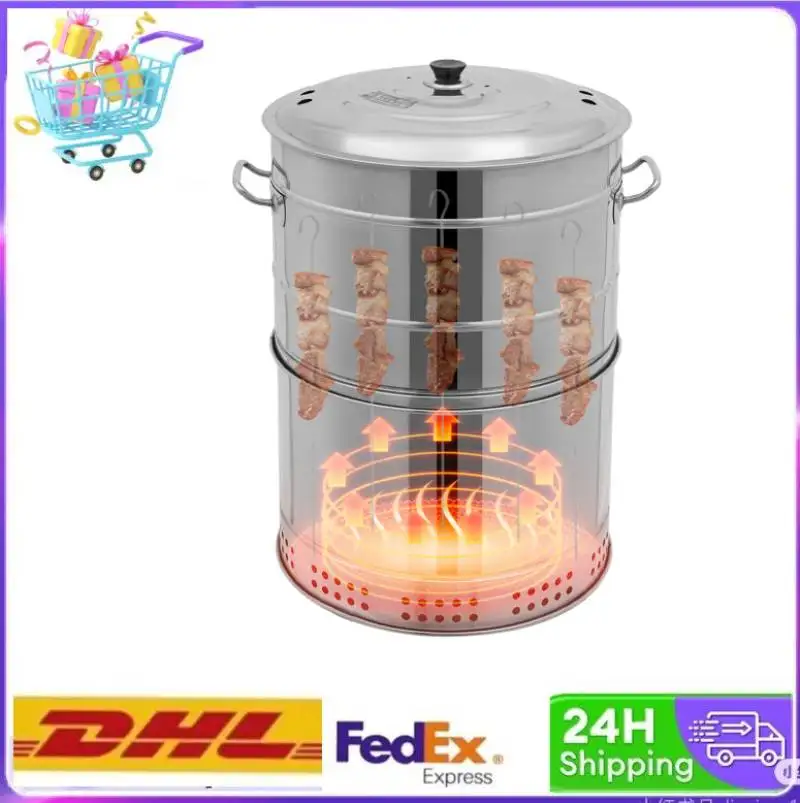 

Large Portable Charcoal Grills, Stainless BBQ Grill Barrel 360° Smokeless Outdoor Barbecue Grill with 50 Skewers for Camping