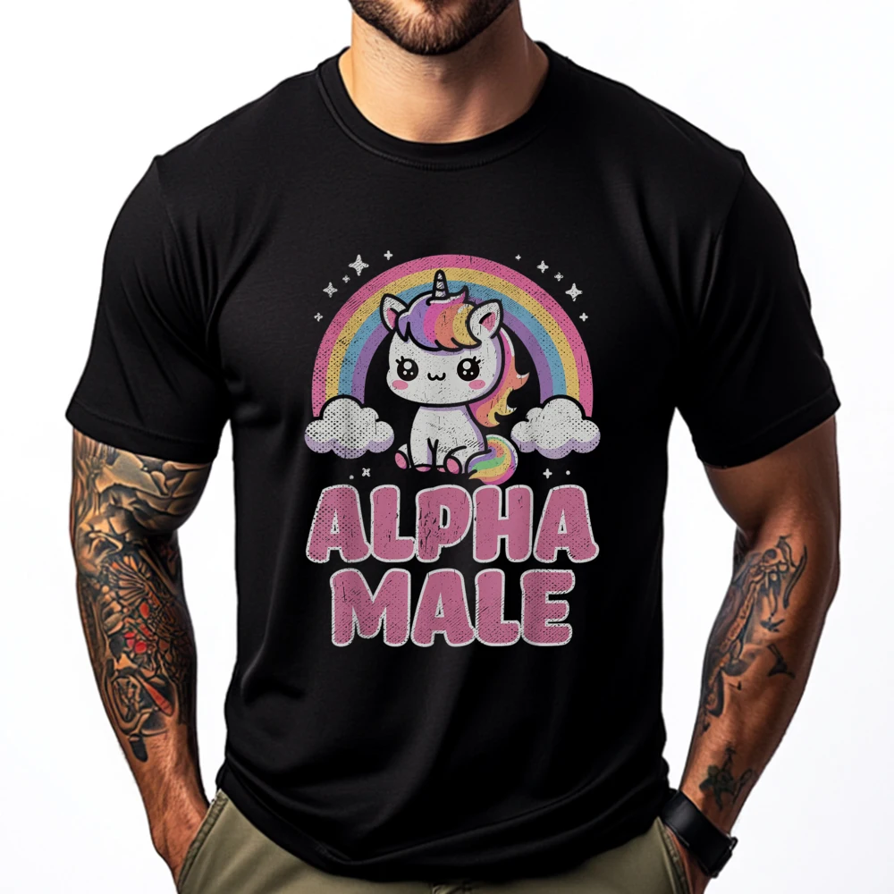 Ironic Cute Alpha Male Unicorn Funny Sarcastic Humor Men Red And Black Graphic T Shirt Natural Mens T Shirt Christmas