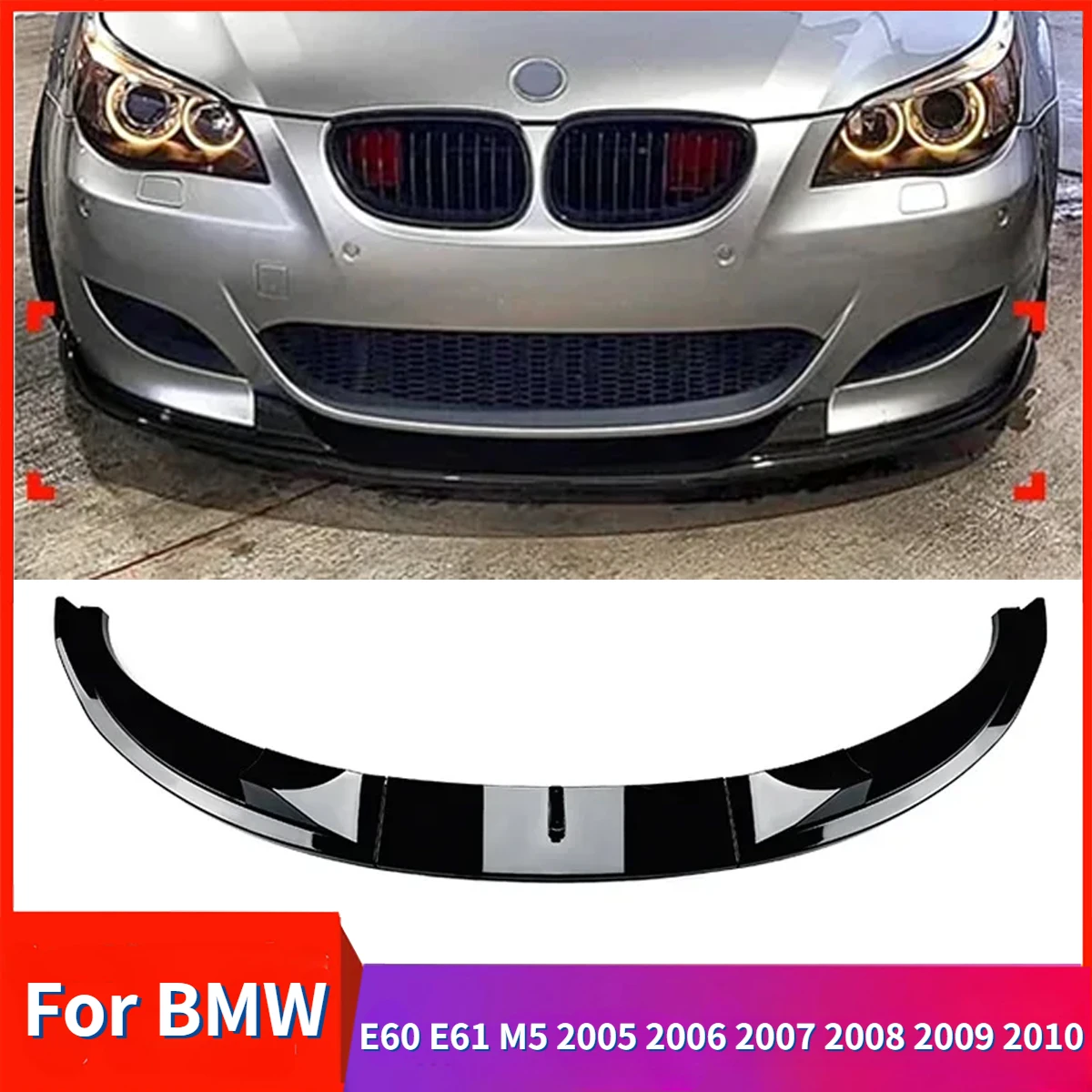 

Car Front Bumper for BMW E60 E61 M5 2005 2006 2007 2008 2009 2010 Splitter Lip Gloosy Black Diffuser Spoiler Guard Body Kits