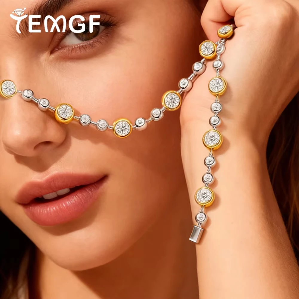 

TEMGF Full Moissanite Bubble Bracelet for Women S925 Silver Two-color Chain Hidden Buckle Party Wrist Matching Jewelry Certified
