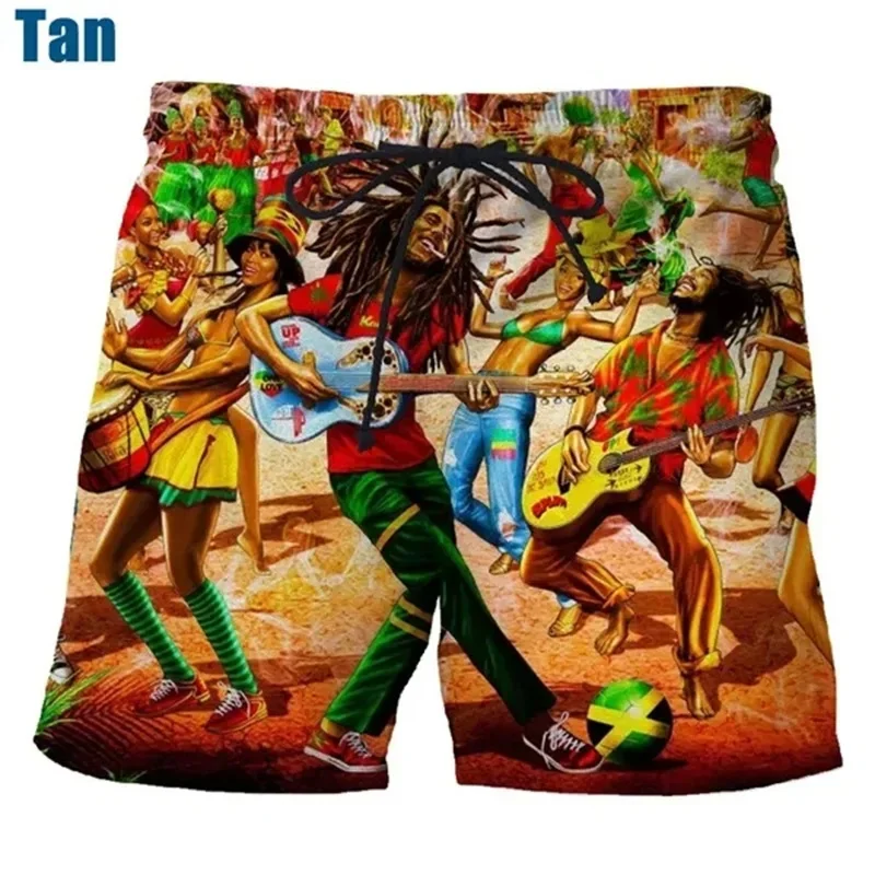 Rock Singer Bob Marley Reggae Rasta Pattern Board Shorts 3D Printing Men\'s Outdoor Leisure Sports Gym Shorts Men Beach Pants