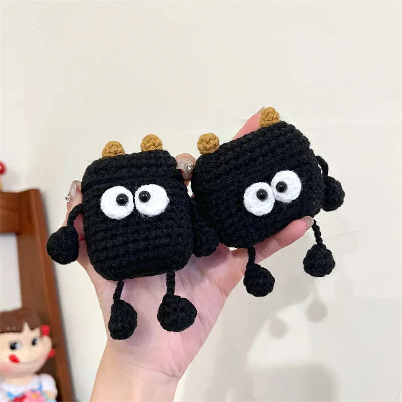 

Cute Knitted Coal Balls Case for AirPods 4 Airpod 1 2 3 Pro Pro2 Bluetooth Earbuds Charging Box Protective Earphone Case Cover