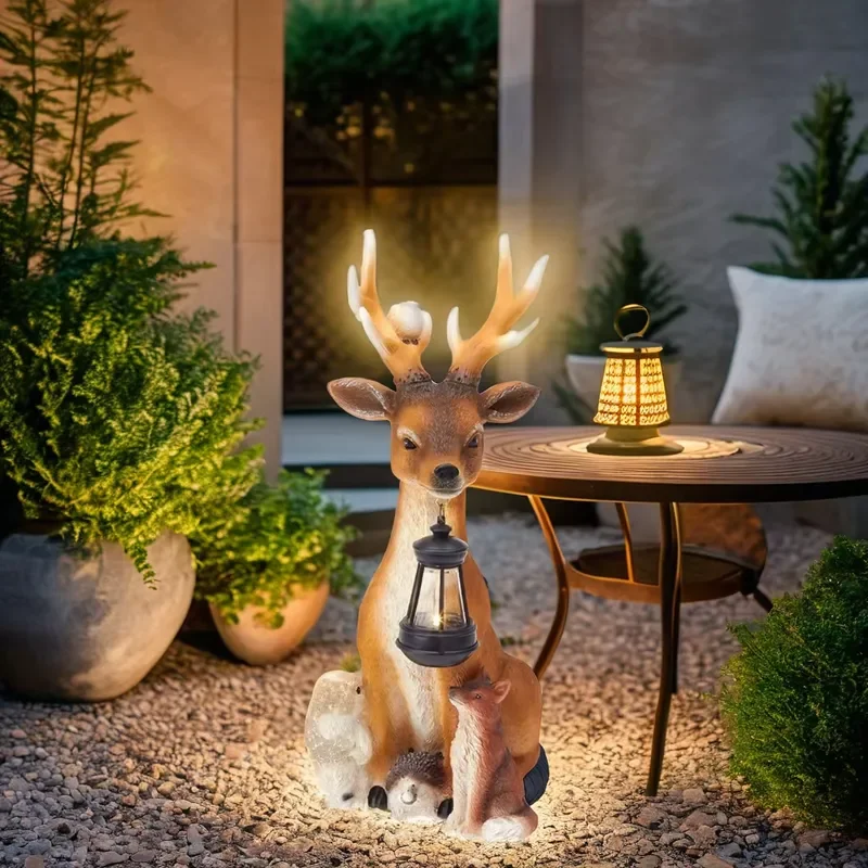 for Forest Theme Family Deer LED Solar Garden Statue Resin Body Solar Garden Decoration for Garden Park