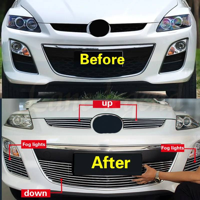 For Mazda CX-7 2014 2015 2016 2017 2018 2019 Stainless Steel Car Front Bumper Mesh Grille Around Trim Fog Lights Racing Grills