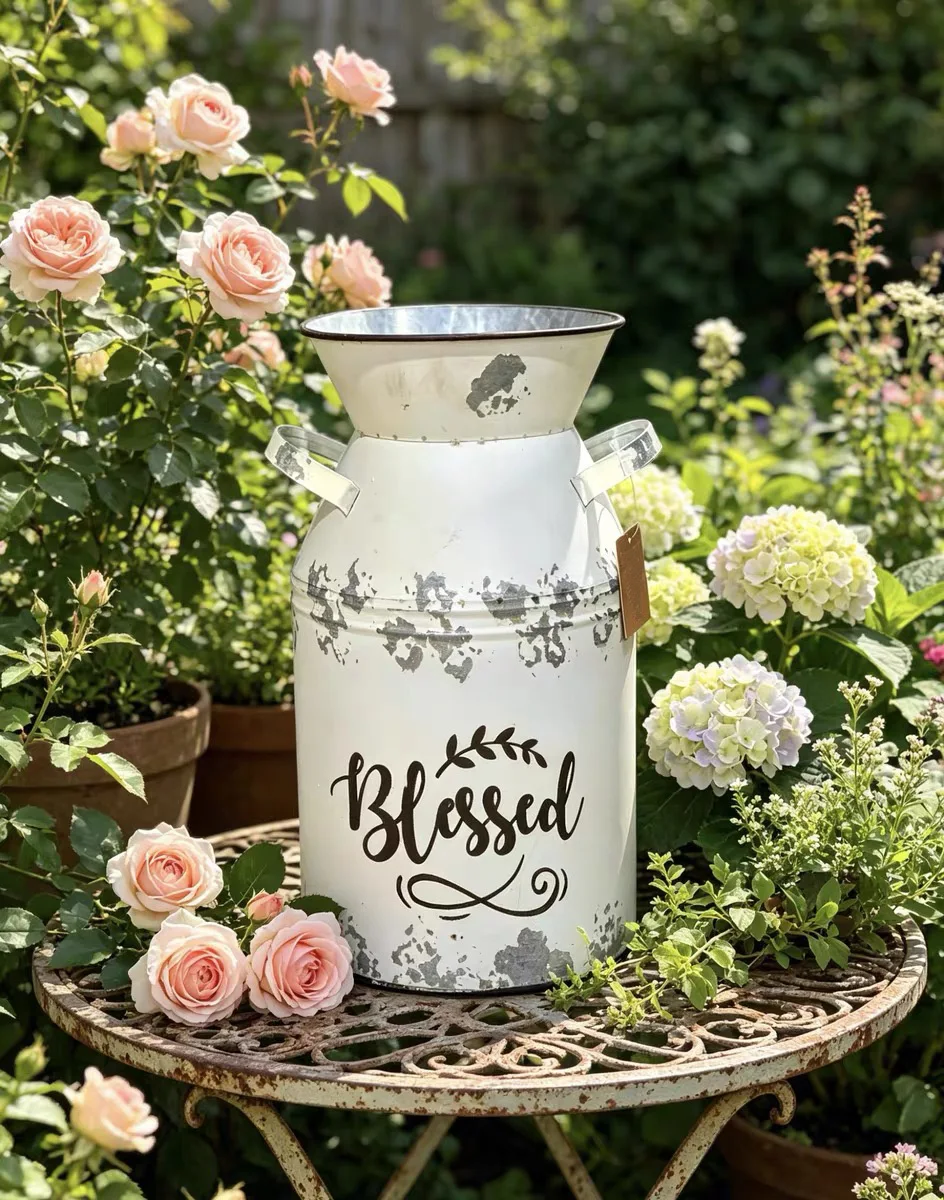 Vintage Metall-Milchkanne Vase, Rustikaler Farmhaus-Blumenkrug, Antik-Look Eisenkrug, Französische Landhaus-Dekoration 20x20x35cm