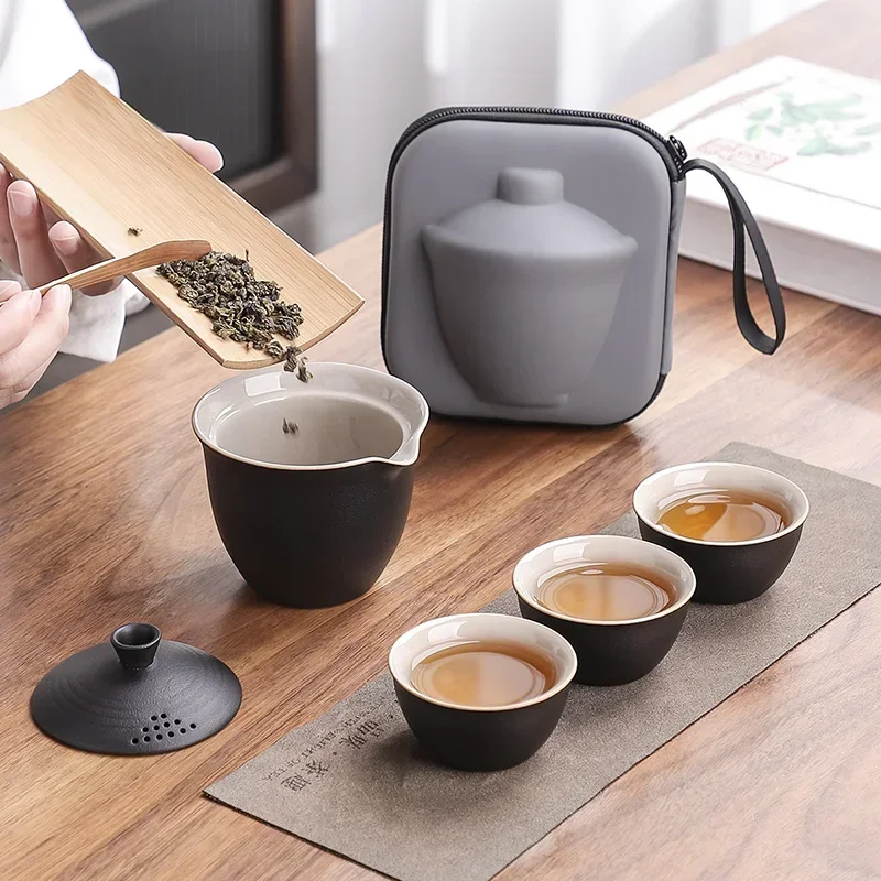 Tea Ceremony Travel Tea Set Mate Portable Tea Set Outdoor  Making Cup One Pot Three Cup Teapot