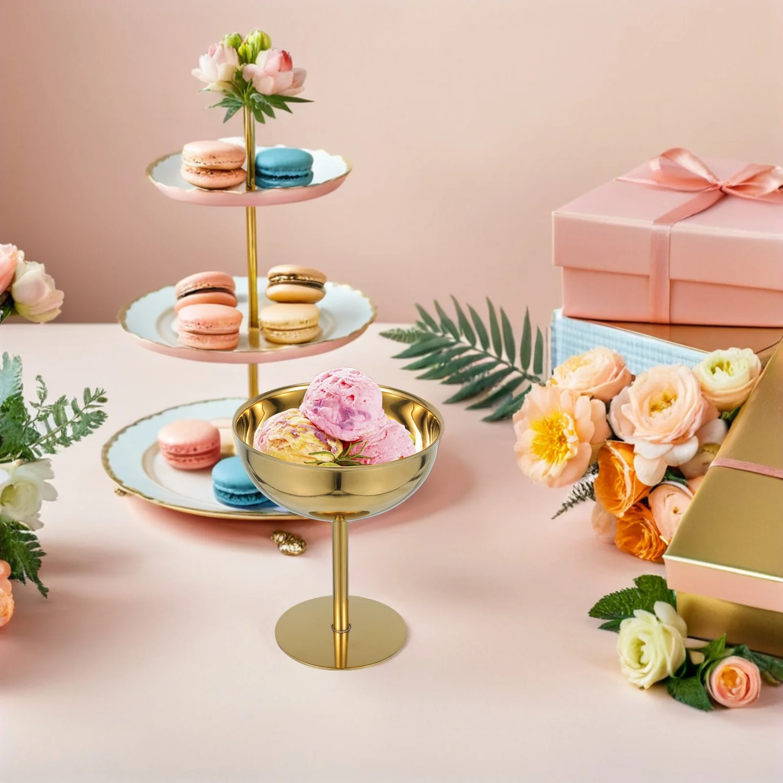 

Elegant Stainless Steel Dessert Cup High Footed Ice Cream Container Easy to Clean Minimalist Design for Home Party Use