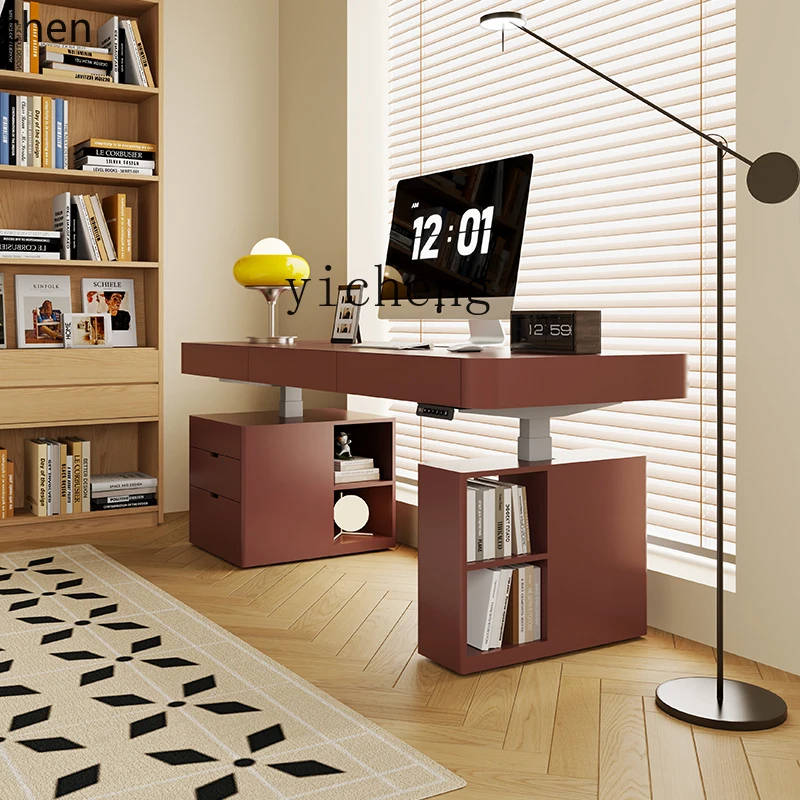 PYH Electric Lifting Table with Drawer Storage Standing Solid Wood Painting Double Modern Simple Computer Desk