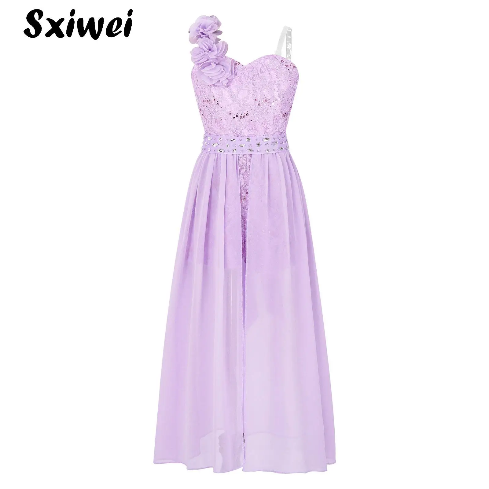 

Kids Wedding Girls Dress One Shoulder Elegant Applique Slip Chiffon Overlay Princess Birthday Prom Party Jumpsuit Romper Dress