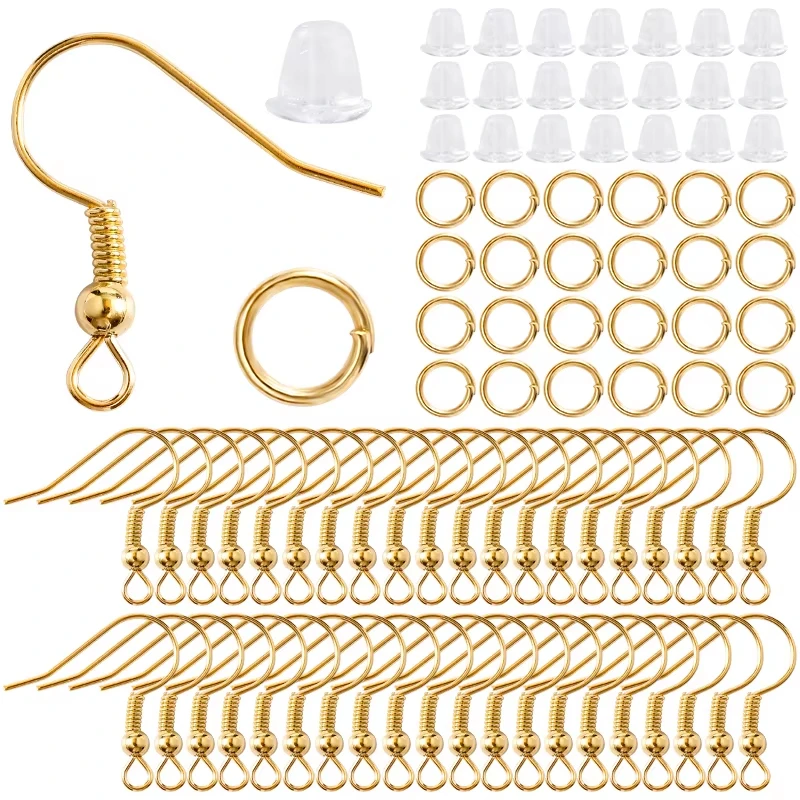 300-teiliges Ohrring-Set, hypoallergen, Ohrringhaken, Biegeringe, durchsichtige Gummi-Ohrring-Verschlüsse für Schmuckherstellung, Zubehör – Detail 8