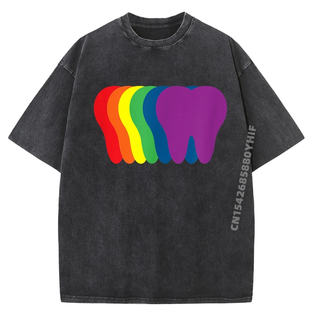 

Радужные зубы ЛГБТ Стоматология Стоматолог Мужская дизайнерская одежда Футболки с графическим рисунком Мужская повседневная стираная рубашка Vaporwave