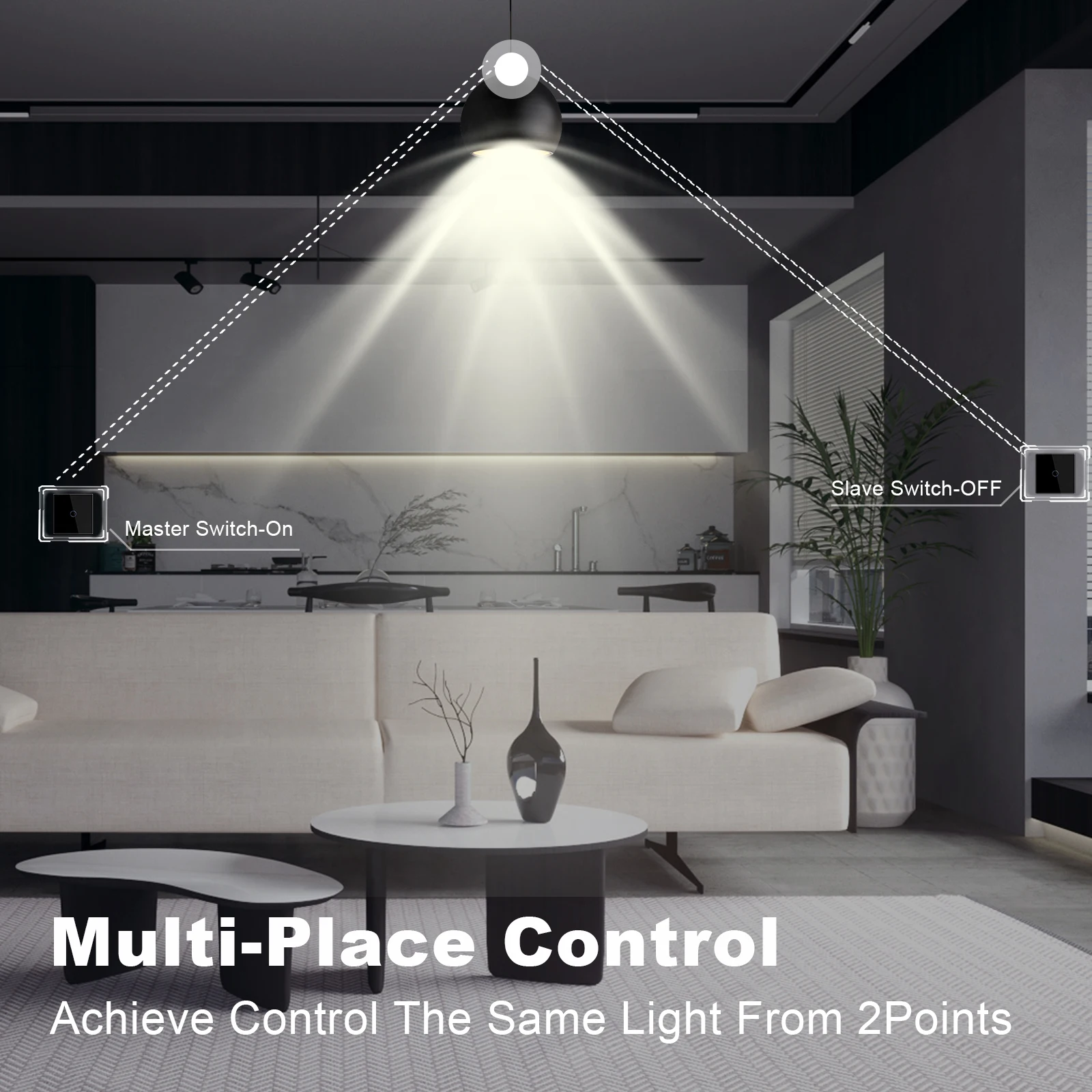 BSEED Touch Light Switches 2Way Wall Switches 1/2/3Gang LED Change Over Switches Blue Backlight EU Sockets USB C Phone Charge