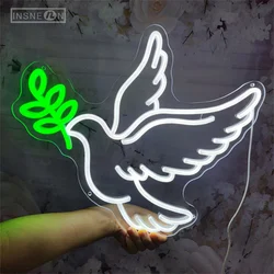 Peace Dove LED Neon Sign Wall Hanging Multipurpose USB Powered Neon Light Sign for Home Bedroom Gaming Room Office Decor Light