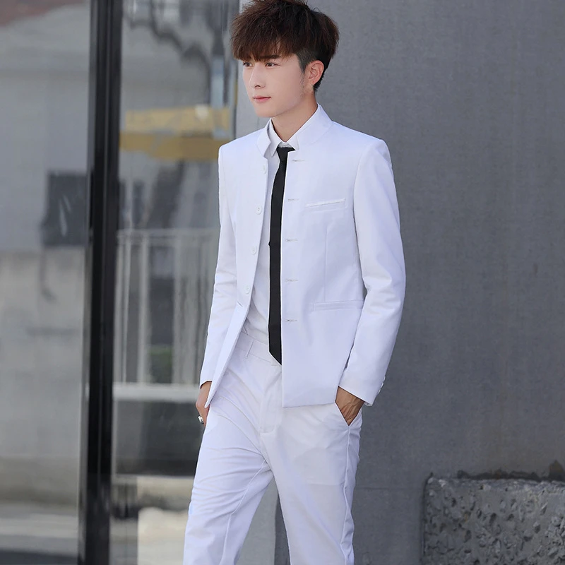 

Men Hanfu Costume Chinese Traditional White Suit Blazer Long Sleeve Stand Collar Button Up Male Tang Suit Jacket Plus Size 4xl