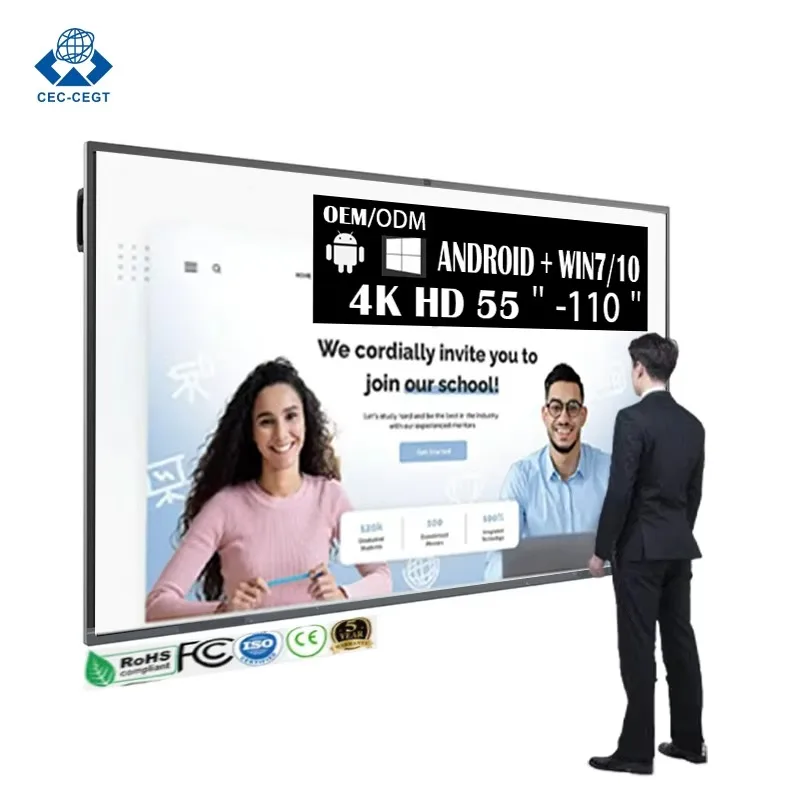 ZDHQ 55 65 75 86 98 pulgadas LCD pantallas interactivas y accesorios pizarra blanca de panel plano interactiva tablero inteligente para enseñanza