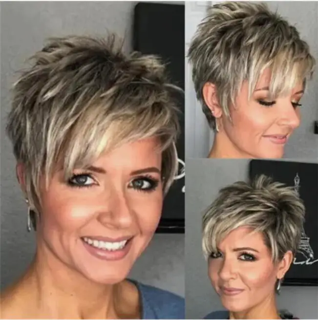 Short Grey Wig with Bangs Mix Cosplay Party Full Wigs