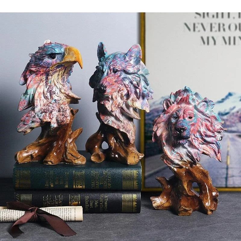 Wolf Lion Painted Sculpture Desk Decoration Ornaments Beasts Statue Resin Crafts Modern Home Decor Artwork Room Aesthetics