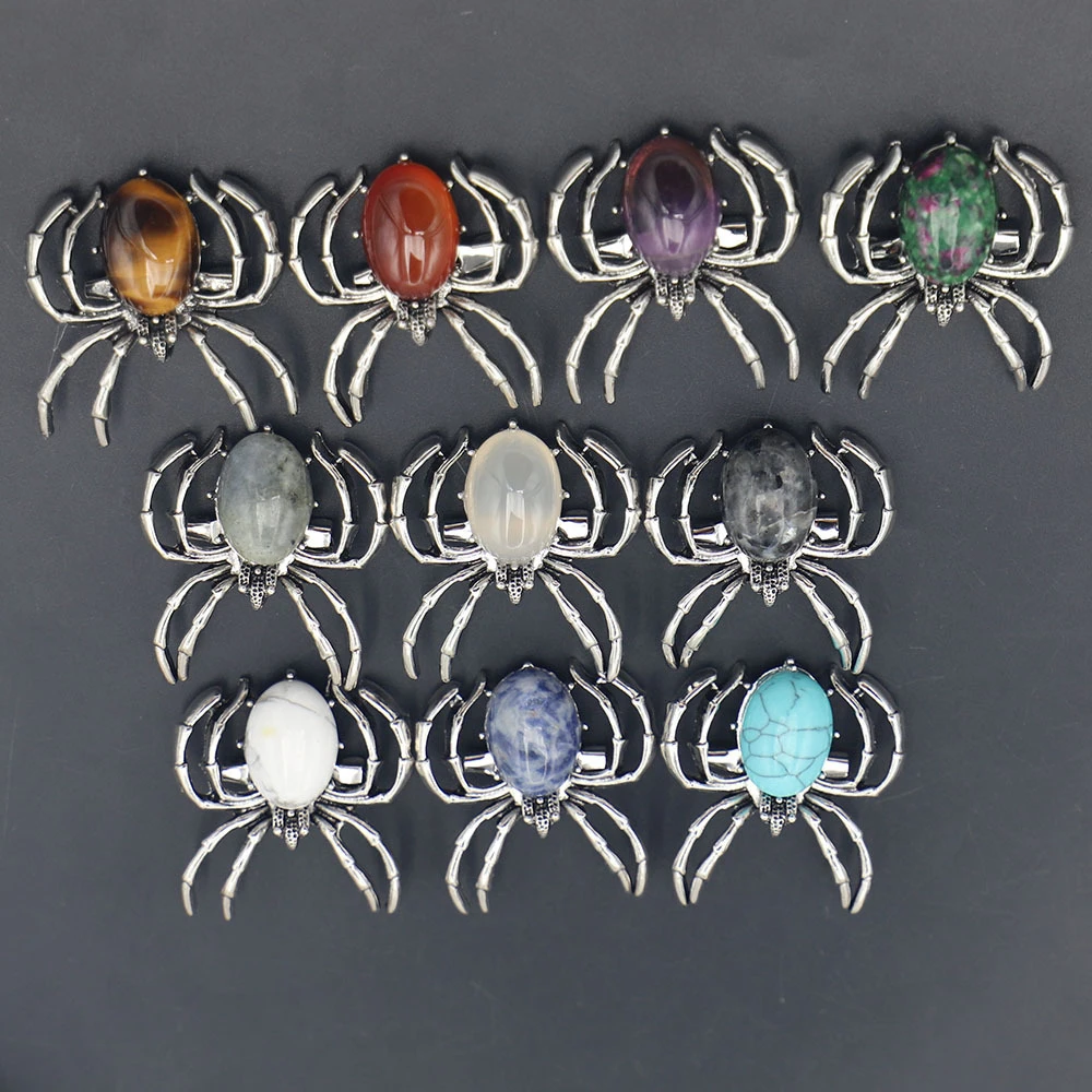 Broche em Forma de Aranha de Pedra Natural, Acessórios de Joias para Mulheres, DIY Colar e Acessórios de Vestuário 36x34x13mm