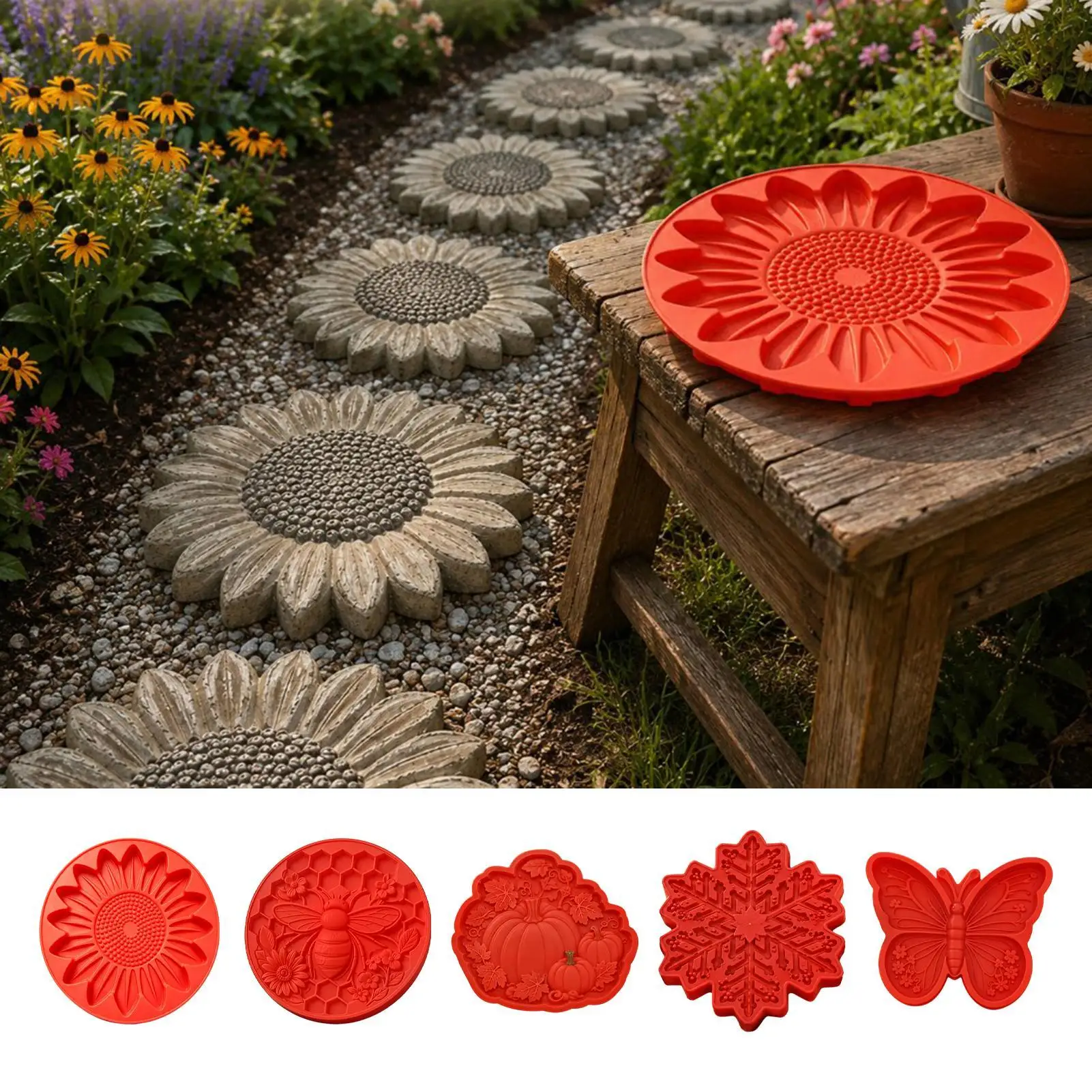 Reusable Sunflower Stepping Stone Mold, Cement Mould | Garden Walkway Path Stones, Outdoor Yard Decor Paintable Kit