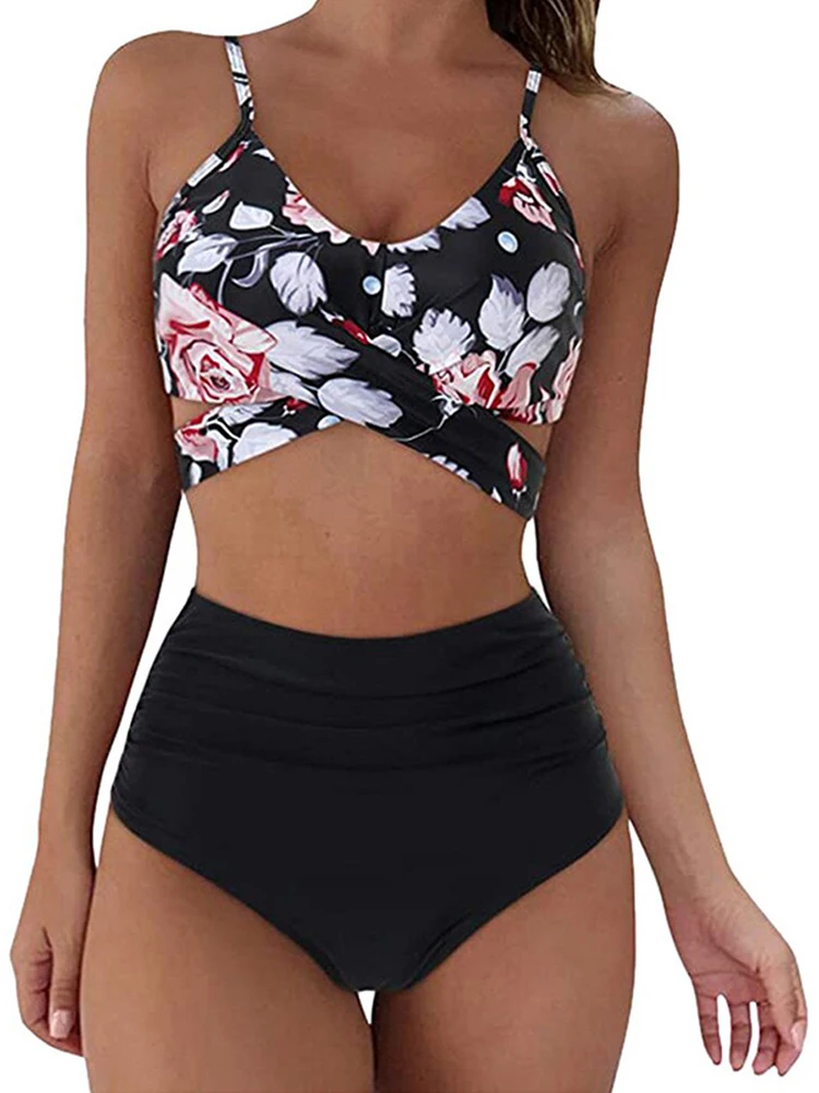 Dames Hoge Taille Push Up Badpak Sexy Leopard Cross Bandage Badpak Vrouwelijke Bikini Set Plus Size Zwemkleding 2024