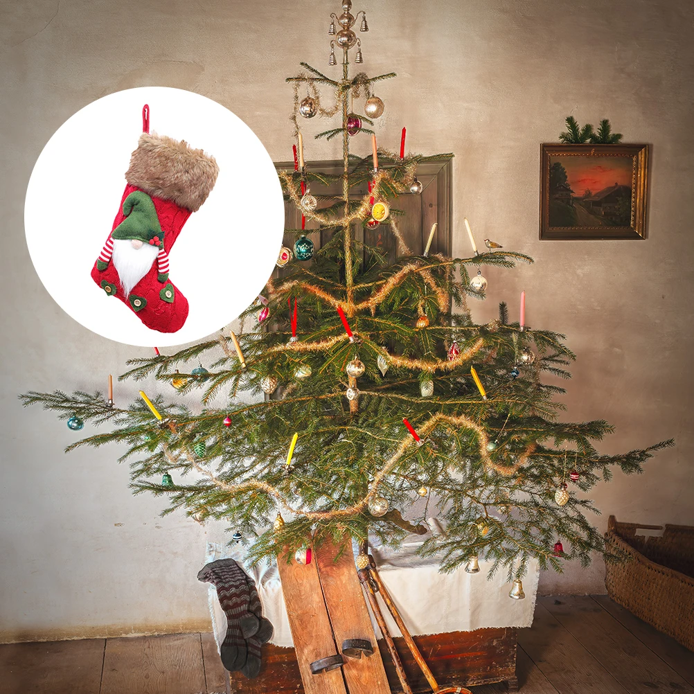 

Knitted Christmas Sock Hanging Decor With Rope For Tree Fireplace Wall Window Party Home Office School Cafe Hotel Xmas Gift Bag