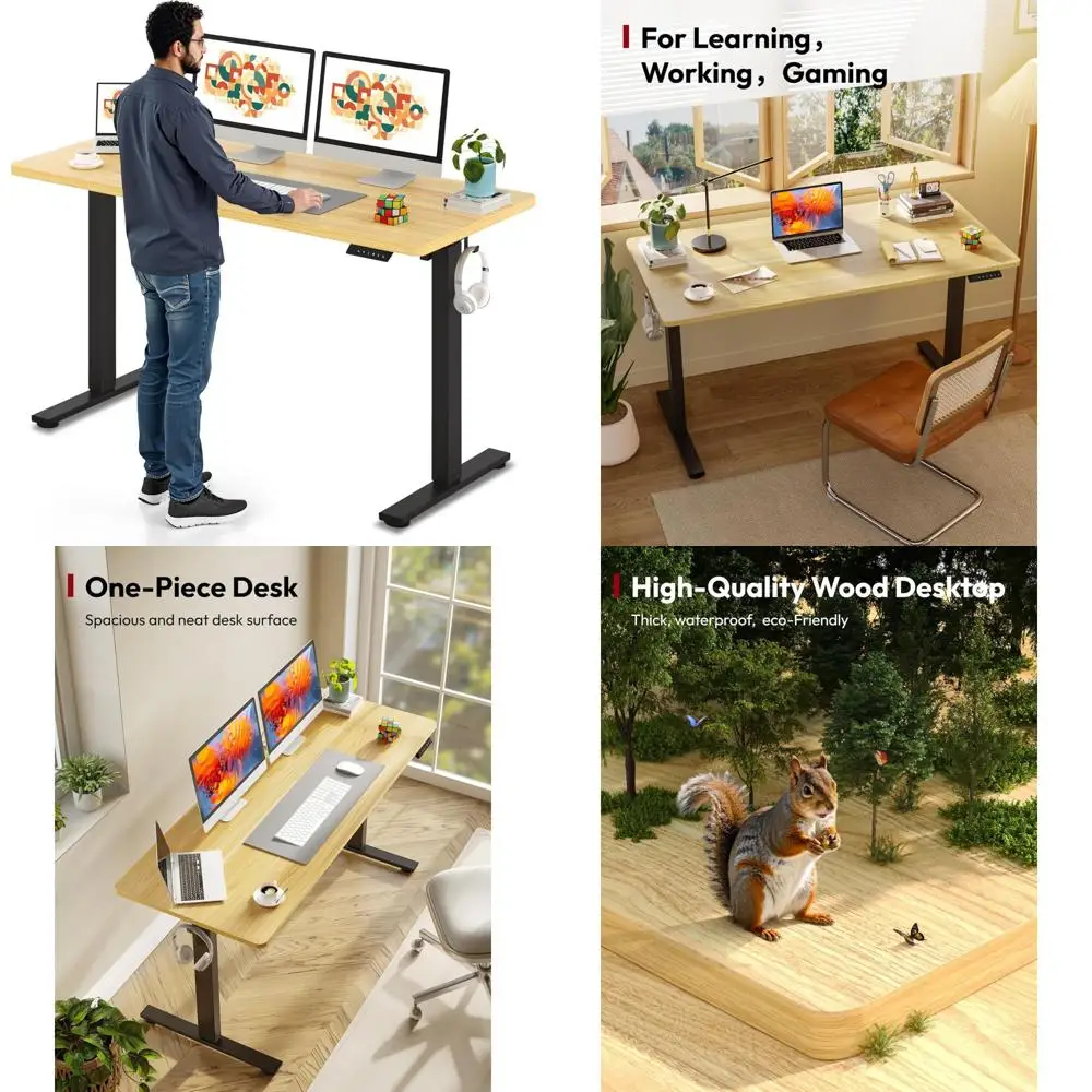 Electric Height Adjustable Standing Desk 60 x 24 Whole-Piece Desk with 6-Button Controller for Ergonomic Comfort and Healthier W