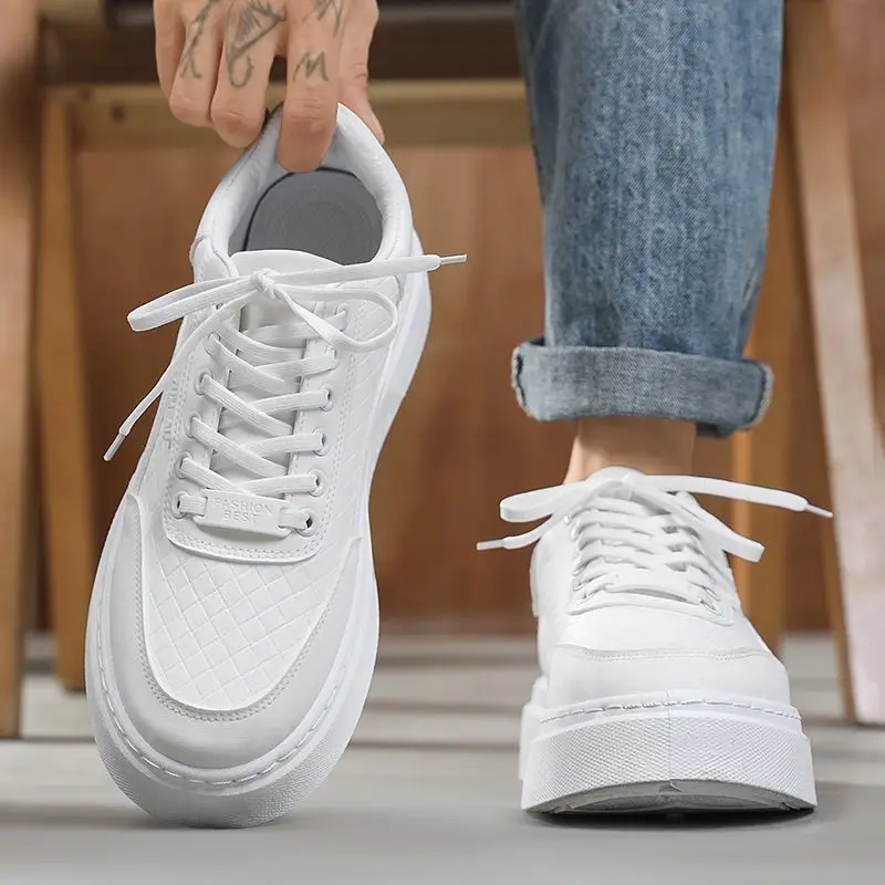 2026 Spring New Waterproof Men Sneakers Thick Sole Trendy Casual Business Office White Skateboard Shoes view 6