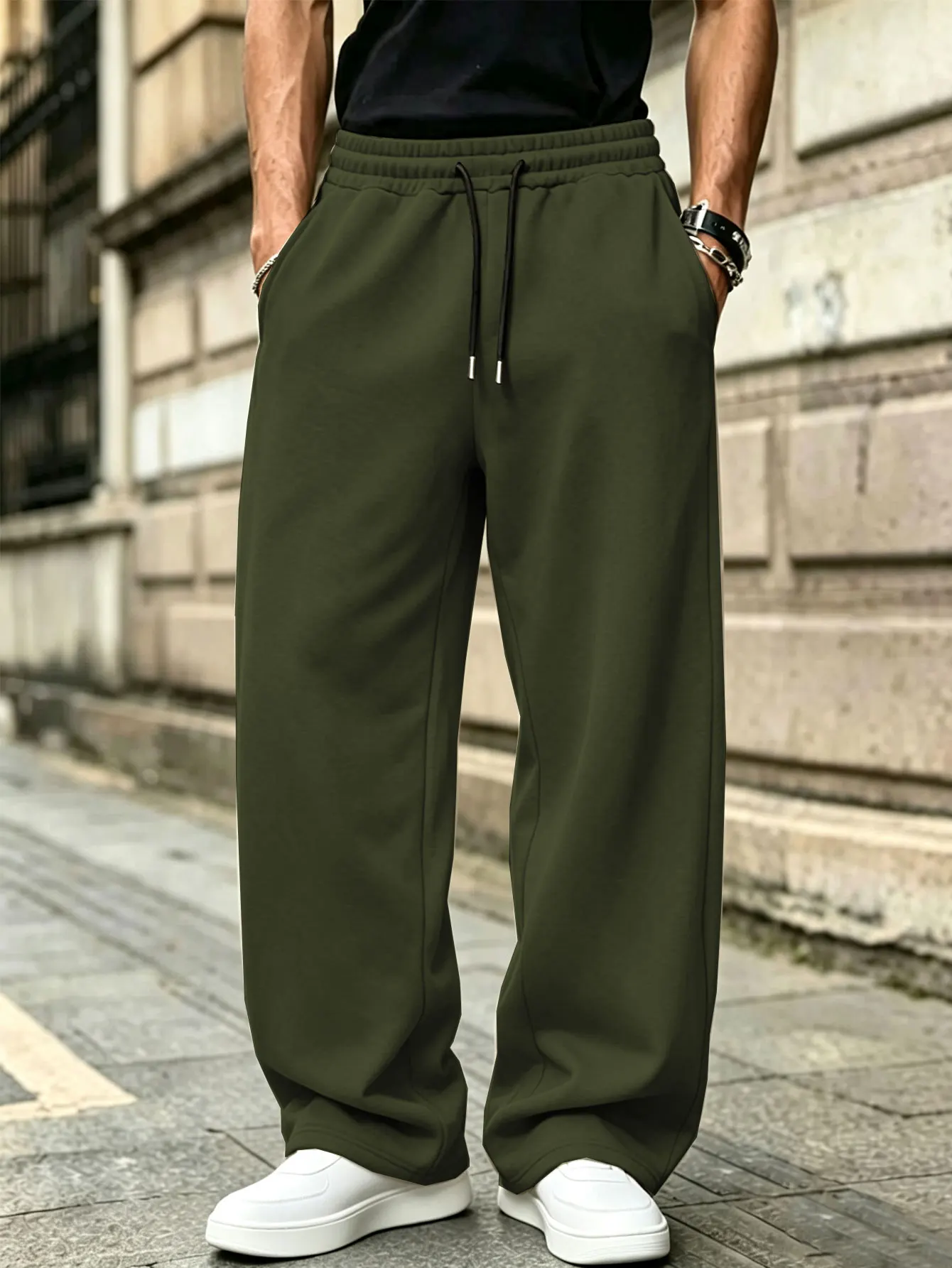 Herren-Jogginghose mit lockerem Schnitt, elastischem Bund, Kordelzug, lässigem Stil, Streetwear-Design, mit Taschen, bequeme Hose. – Detail 6