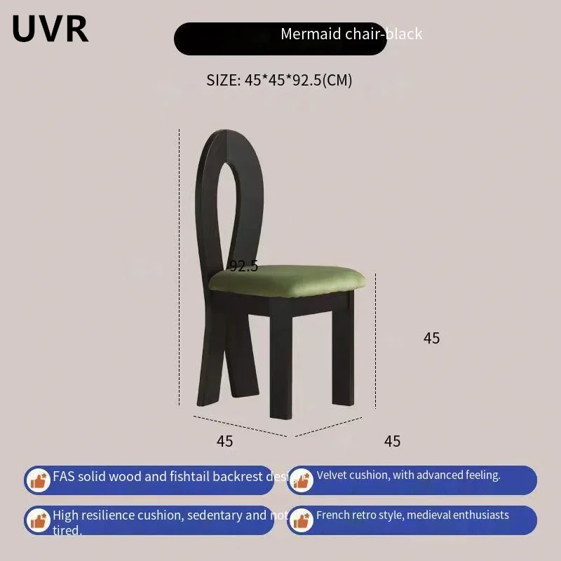 UVR Restaurant Chairs Retro Kitchen Chairs Home Bedroom Makeup Backrest Chair New High Rebound Sponge Cushion Dining Chair