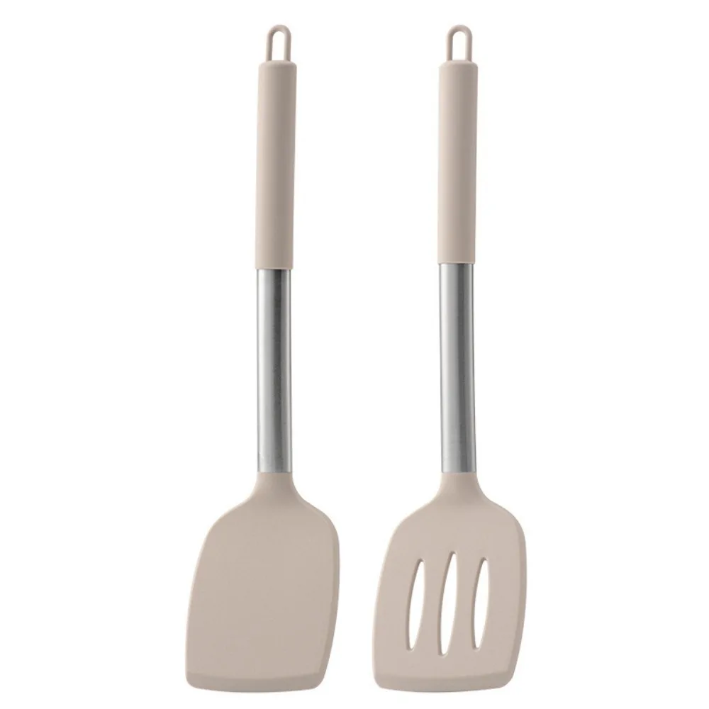 

2pcs Food Grade Silicone Stir Fry Spatula Set Stainless Steel Handle Not Deform Fish Spatula Heat Resistant with Hanging Hole