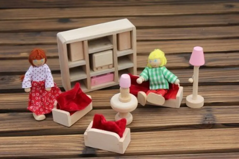 

11 PCS Wooden Furniture Mini House Funiture for Lounge Room Miniature Toy Bamboo